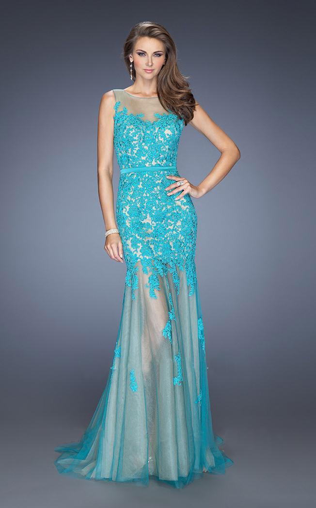 La Femme - 19991 Lace Illusion Bateau Trumpet Dress