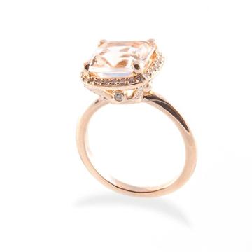 Teri Jon - Morganite And Diamond Halo Engagement Ring