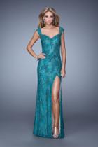 La Femme - 20914 Queen Anne Lace Slit Evening Gown