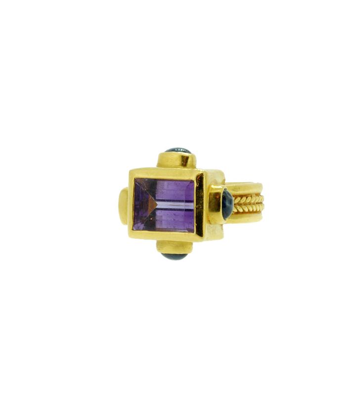 Lori Kaplan Jewelry - Amethyst & Sapphire 22k Gold Vermeil Ring