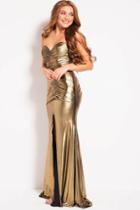 Jovani - 51552 Strapless Gold Metallic Ruched Fitted Dress