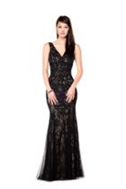 Glow By Colors - G346 Lace Embellished V-neck Trumpet Dress