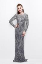 Primavera Couture - Sparkling Long Sleeves Beaded Long Dress 1737
