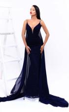 Tarik Ediz - 93322 V-neck Lace And Chiffon Gown With Cape