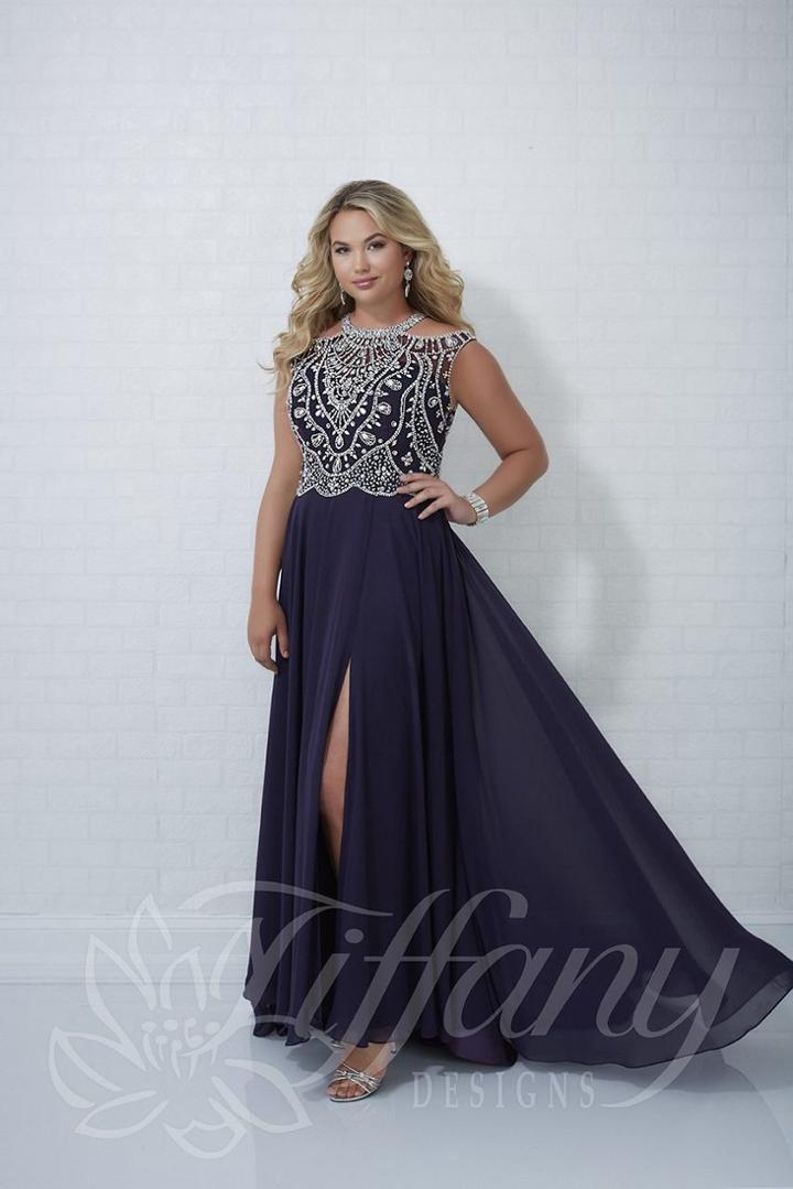 Tiffany Designs - 16313 Beaded Jewel Neck Chiffon A-line Gown