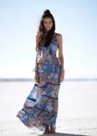 Johanne Beck - Johanne Beck Silk Maxi Dress Blue Floral