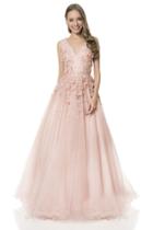 Terani Couture - Monarch Pearl And Floral-accented V-neck Ball Gown 1612p1123a