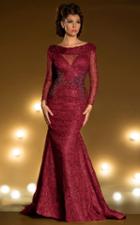 Mnm Couture - 2187 Sequined Bateau Long Sleeves Long Gown