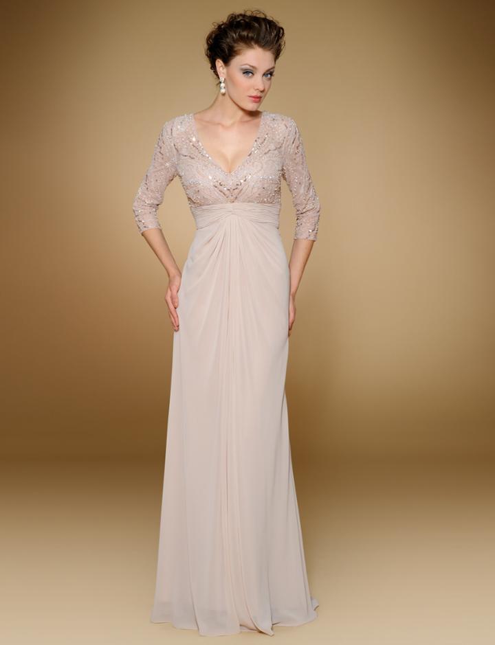 Rina Di Montella - Rd1804 Beaded Quarter Sleeve Empire Chiffon Gown
