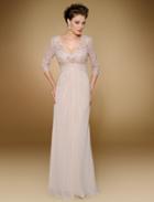 Rina Di Montella - Rd1804 Beaded Quarter Sleeve Empire Chiffon Gown