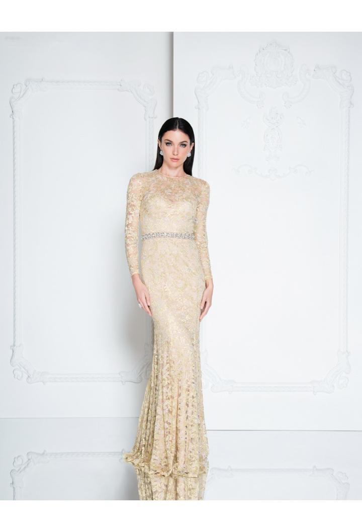 Terani Couture - 1812e6306 Long Sleeves Lace Mermaid Gown