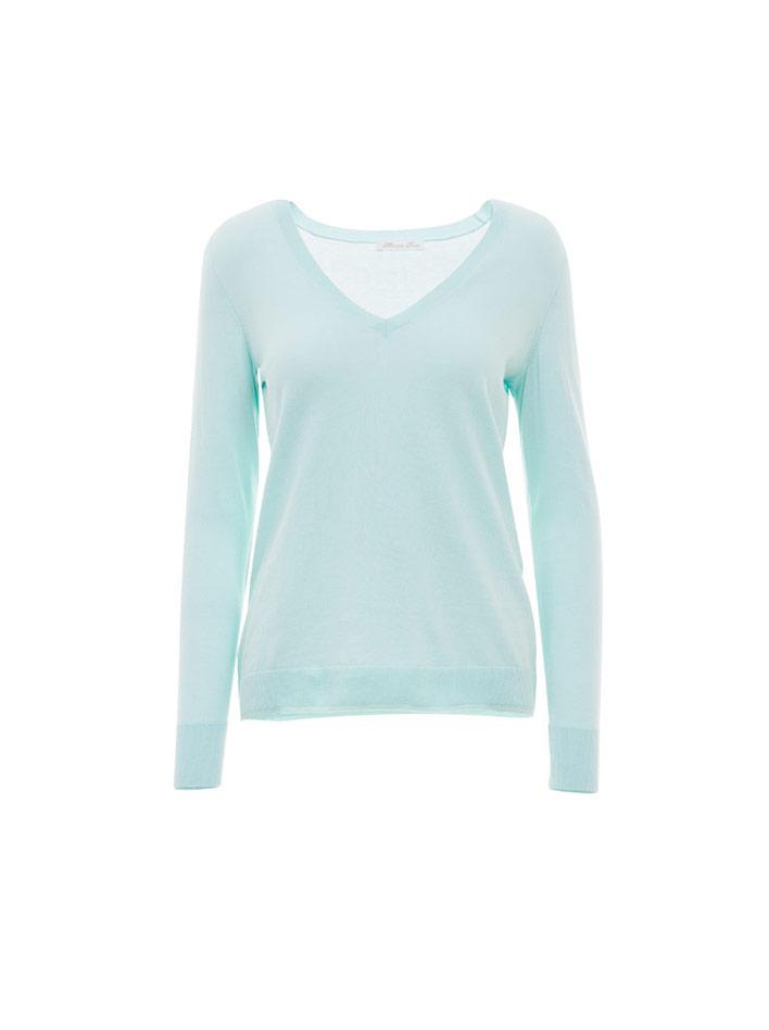 Minnie Rose - Cotton Long And Lean V-neck Pullover Sweater - 14016