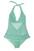 Nicolita Swimwear - Deep V Crochet One Piece Swimsuit Mint