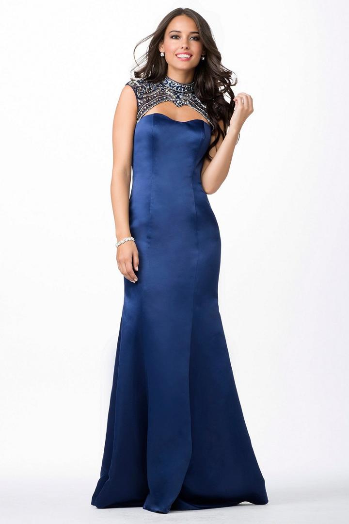 Jovani - Jvn31300 Cap Sleeve High Neck Illusion Gown