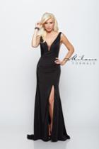 Milano Formals - V-neck Fit And Flare Long Dress With Side Thigh-high Slit E2044