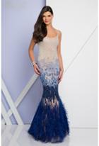 Terani Evening - 1721gl4434 Sleeveless Beaded Feather Fringed Gown