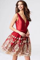 Jovani - Jvn54527 Embroidered Deep V-neck A-line Dress
