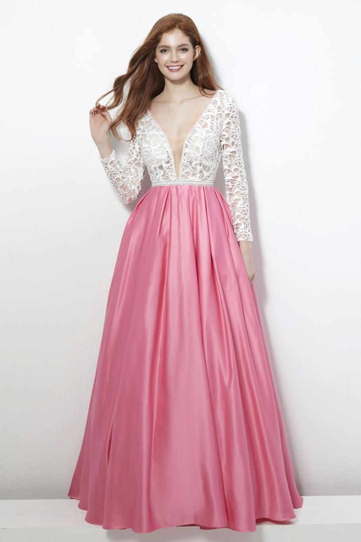 Angela And Alison - 81022 Long Sleeve Lace Bodice Ornate Ballgown