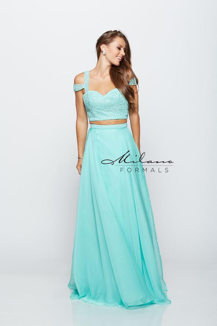 Milano Formals - Two Piece Beaded Crop Top Evening Gown E2144