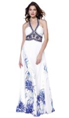 Nox Anabel - Sleeveless Bejeweled Halter Neck Floral Dress 8226