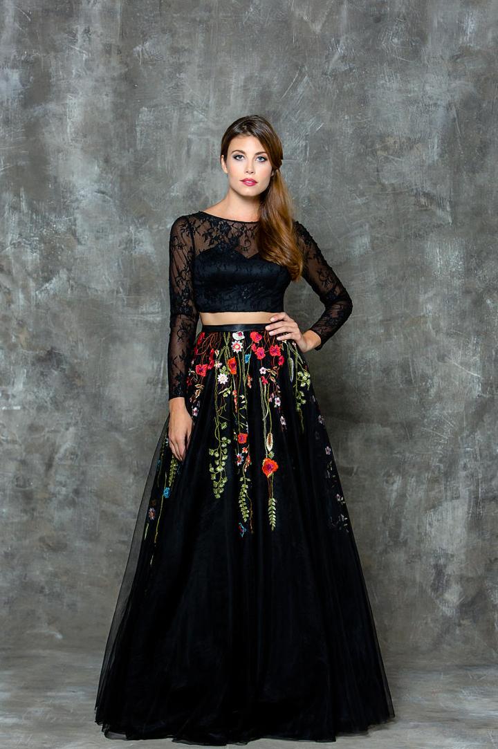 Glow By Colors - G681 Long Sleeved Two-piece Evening Dress