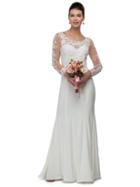 Long Sleeve Beaded Lace Applique Evening Gown