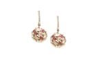 Tresor Collection - Rainbow Moonstone & Pink Tourmaline Ball With Diamond Huggies Earrings In 18k Yellow Gold