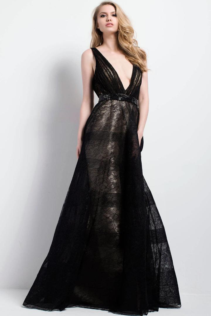 Jovani - 55910 Deep V-neck Sleeveless Evening Gown