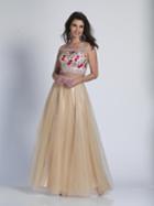 Dave & Johnny - A6079 Off Shoulder Floral Embroidered Tulle Gown