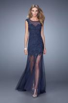La Femme - 21373 Lace Illusion Bateau Trumpet Dress