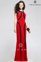 Faviana - Contrast Halter Evening Gown With Body-trimming Stripes 7573