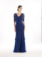 Rina Di Montella - Rd2203 Half Sleeve Lace Appliqued Sheer Tulle Gown