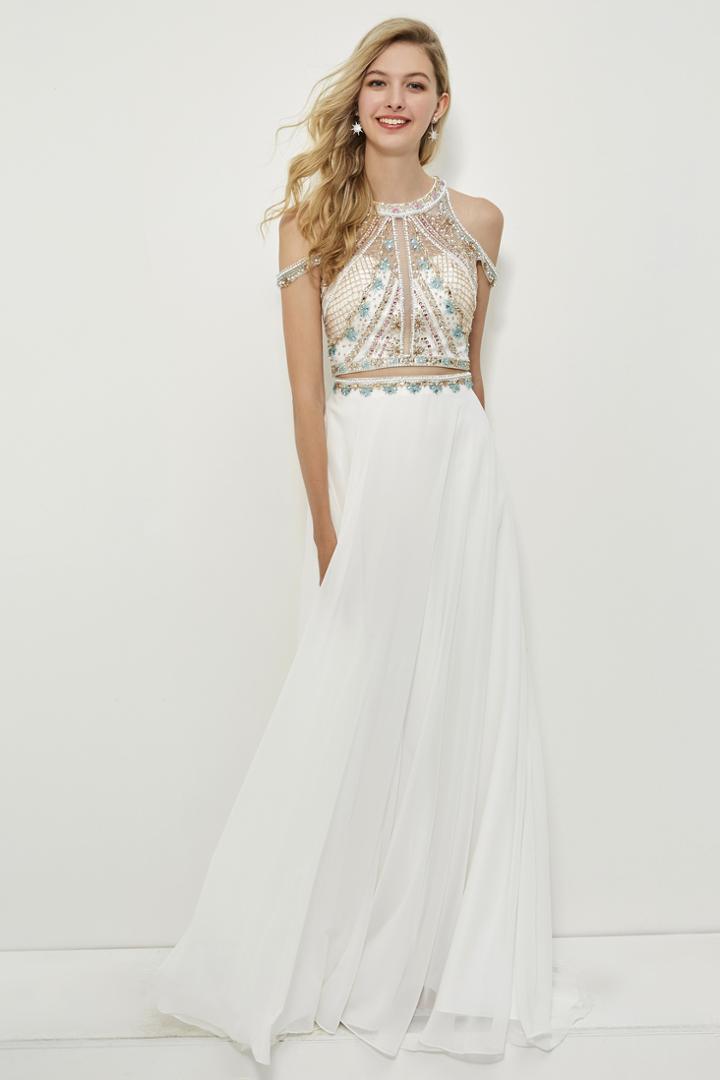 Angela And Alison - 81043 Two Piece Embellished Halter Gown