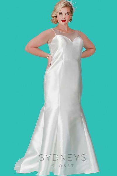 Sydney's Closet - Mikado Illusion Scoop Neckline Fitted Mermaid Wedding Dress Sc5201