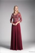 Cinderella Divine - Beaded Lace V-neck Chiffon A-line Evening Dress