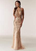 Jasz Couture - 6295 Halter Neck Embellished Sheath Gown