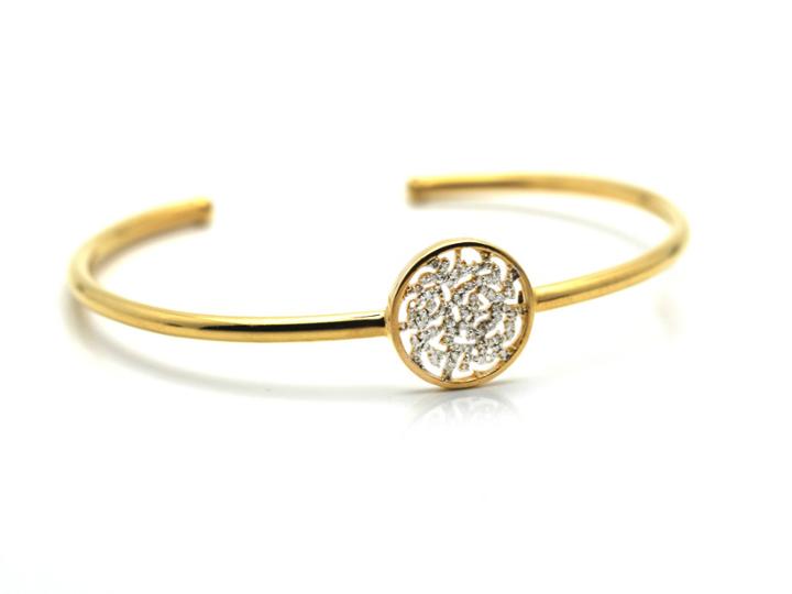 Tresor Collection - Signature Logo Bangle With Diamonds In 18k Yellow Gold