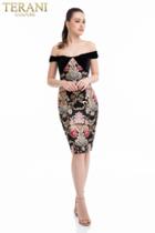 Terani Couture - 1821c7021 Off-shoulder Velvet Knee Length Dress