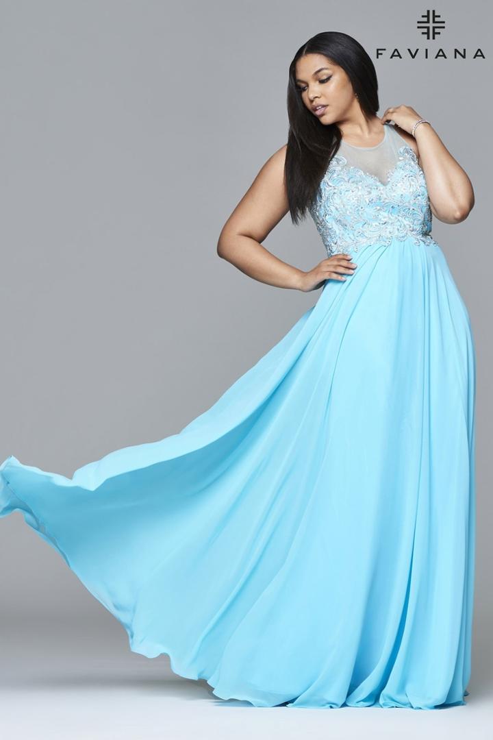 Faviana - 9405 Long Chiffon Dress With Bead Detailing