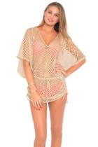 Luli Fama - Starfish Wishes Gold Net Cabana V-neck Dress In Gold (l475976)