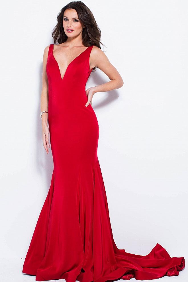 Jovani - 59300 Sleeveless Deep V-neck Mermaid Dress