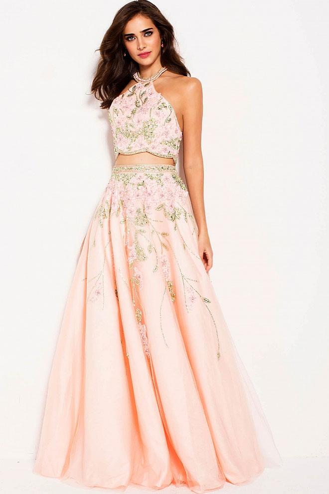 Jovani - 60664 Two-piece High Halter Neck Beaded Ballgown