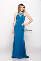 Milano Formals - Sleeveless Beaded High Neckline Floor Length Dress E2032