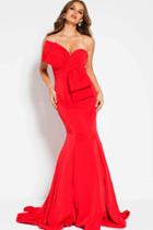 Jovani - 55487 Oversized Bow Appliqued Strapless Long Gown