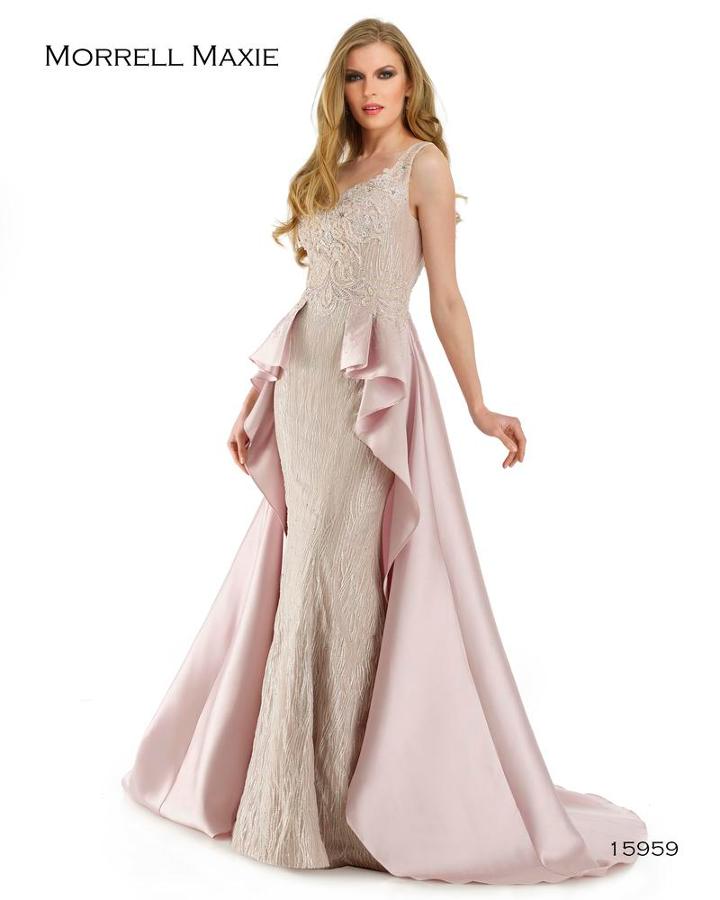 Morrell Maxie - 15959 Embroidered V-neck Dress With Mikado Overskirt