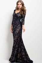 Jovani - 39503 Quarter Sleeve Ruched Lace Gown