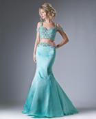 Cinderella Divine - Beaded Cold Shoulder Two-piece Mermaid Gown