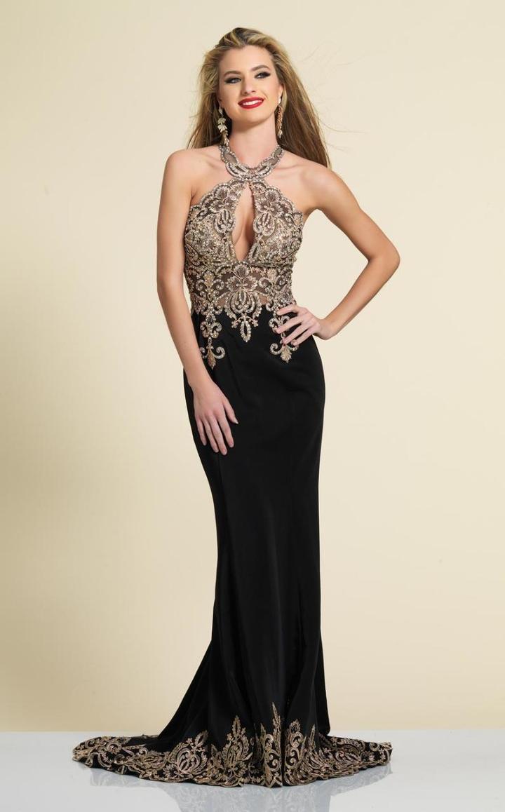 Dave & Johnny - 2325 Keyhole Cutout Scalloped Halter Gown