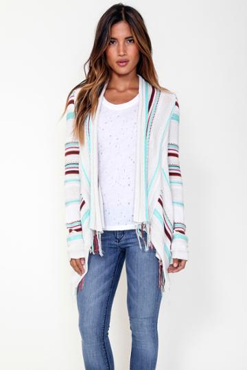 Goddis - Biya Fringe Cardigan In Cosmic Ray