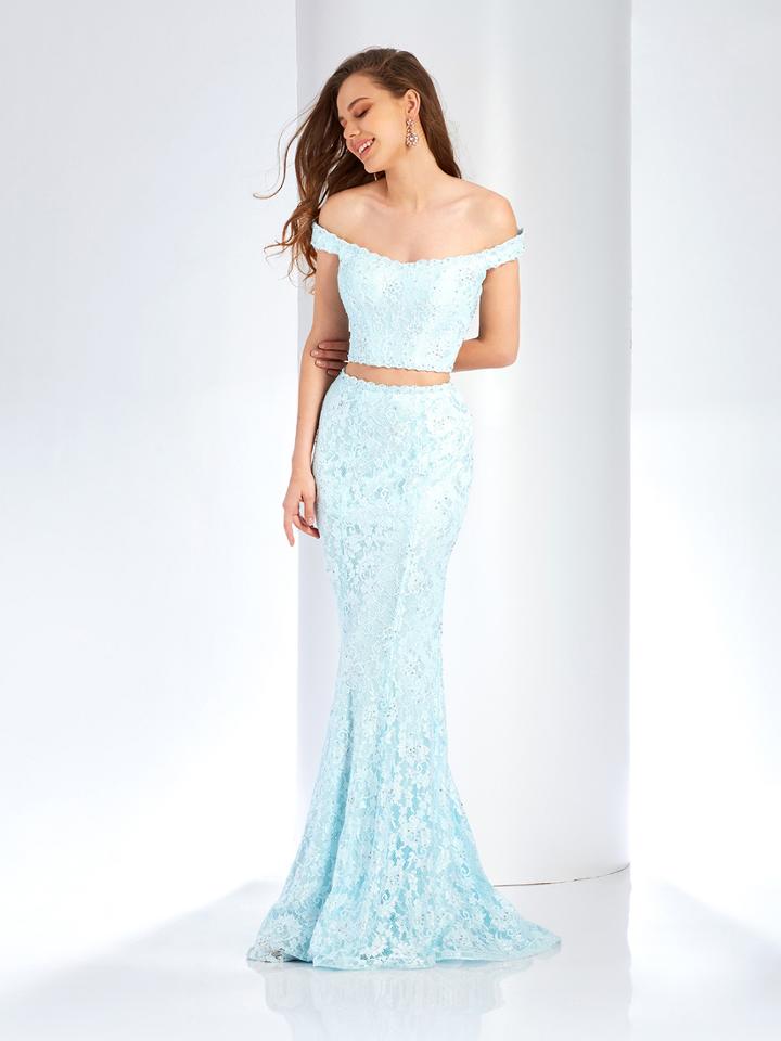 Clarisse - 4918 Off-shoulder Two-piece Lace Fitted Gown